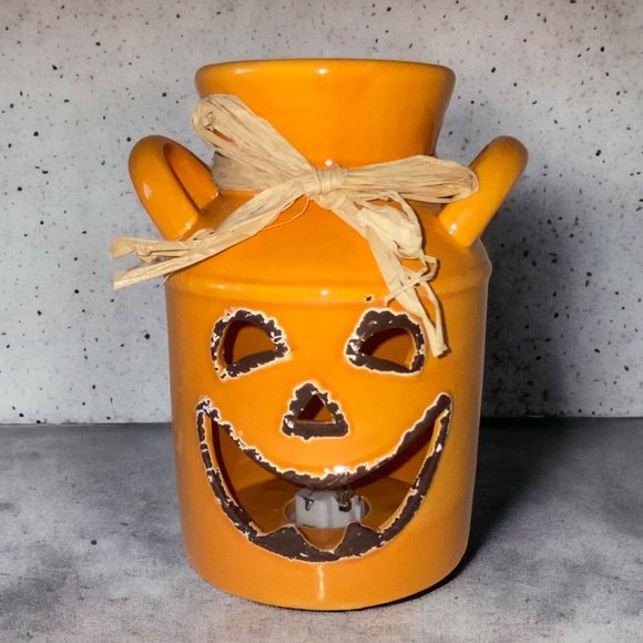 Halloween Ceramic Pumpkin Lantern Jug Battery Operated Tealight - Picture 1 of 6